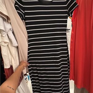 black and white striped midi dress